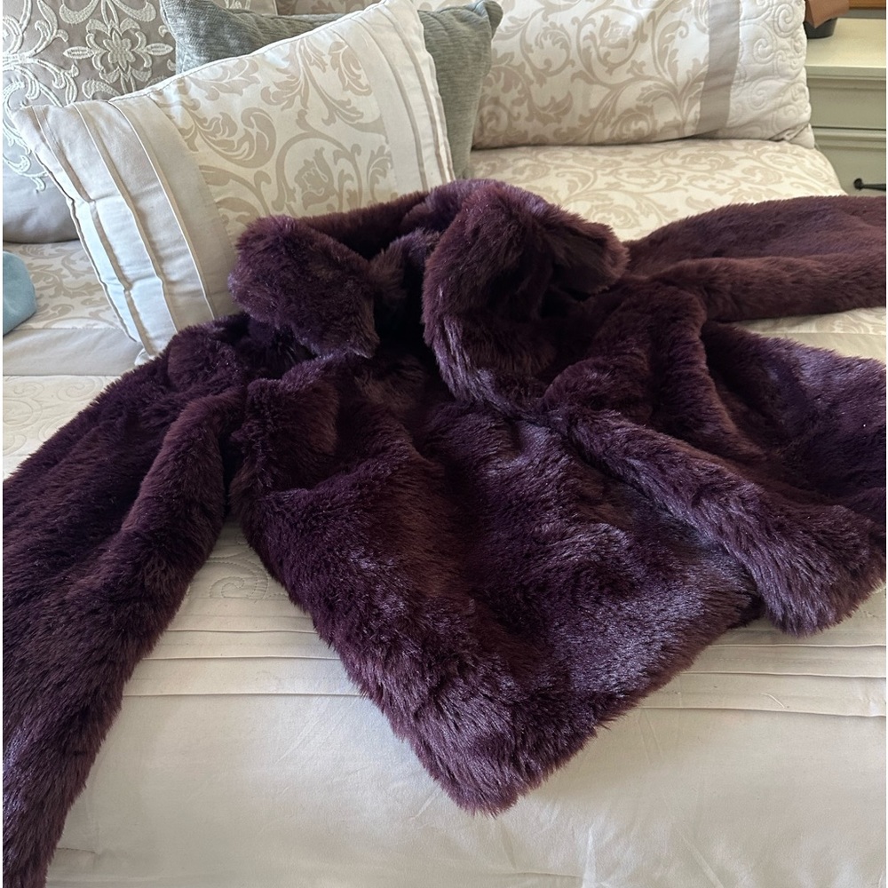Dark wine color faux fur waist length casual or dressy jacket